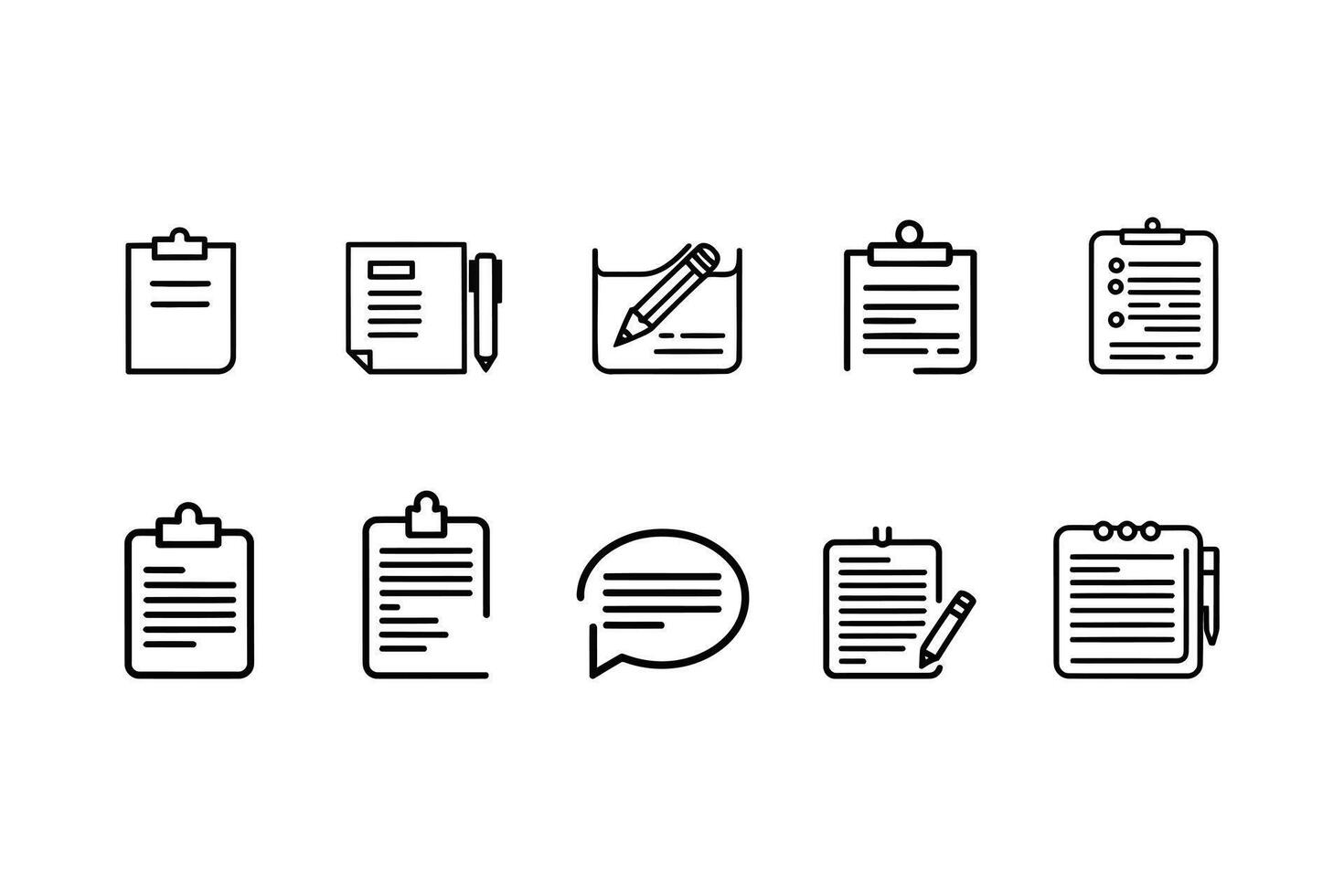 Copywriting Line Icons Set Text Editing, Clipboard, Pencil, Notepad, and Writing Icon Symbols. Illustration vector