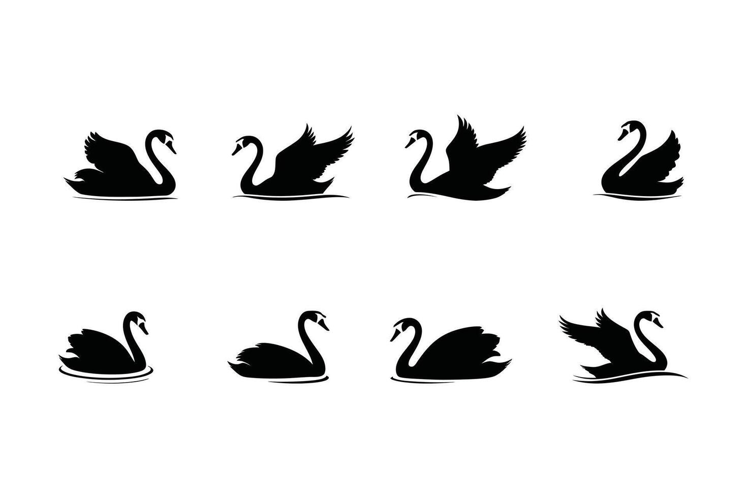 Swan Clipart Pack Silhouettes in Diverse Poses on White Background vector
