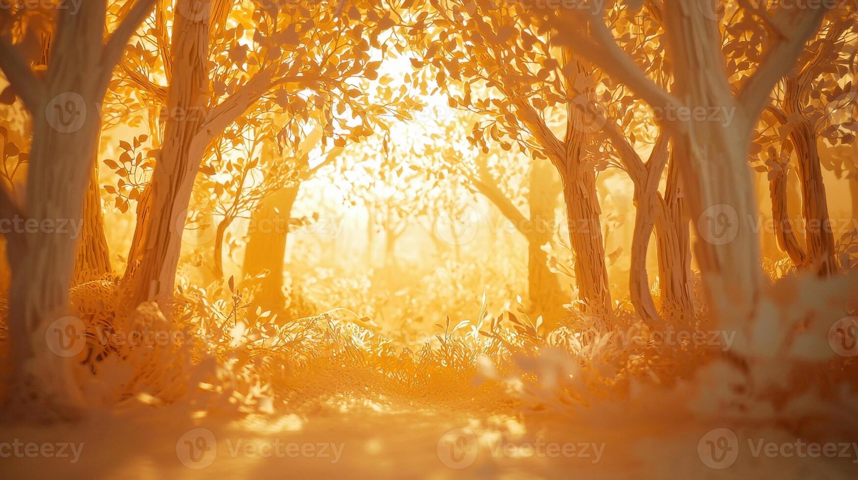An image of a forest with trees and sun photo
