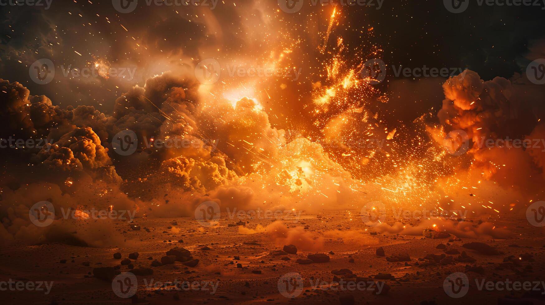 An explosion is seen in the sky with lots of smoke photo