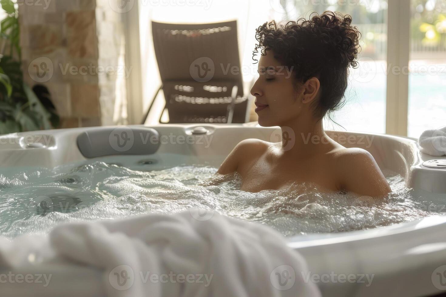 A woman relaxing in a hot tub photo