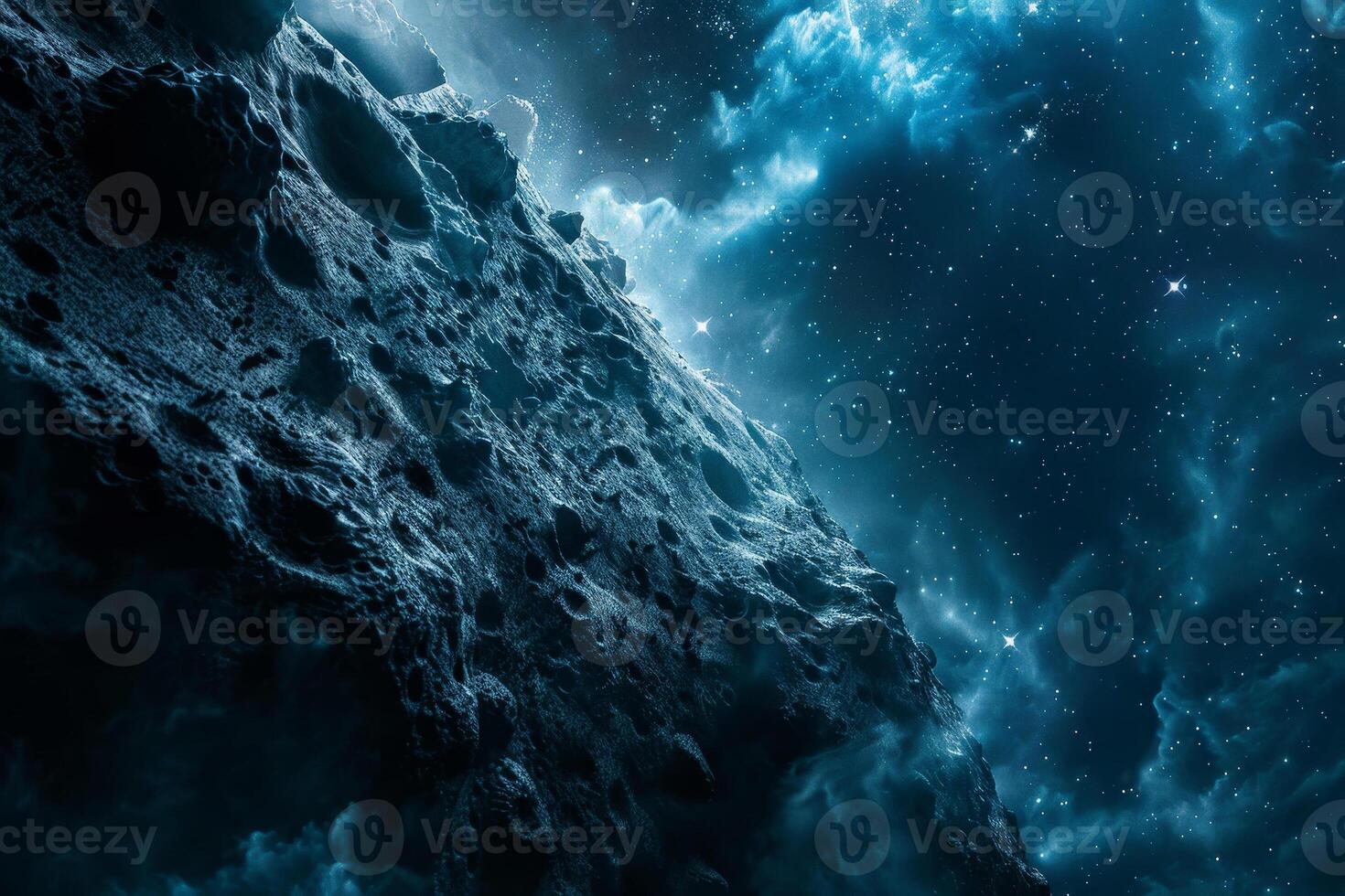 A space scene with a rock and some stars photo