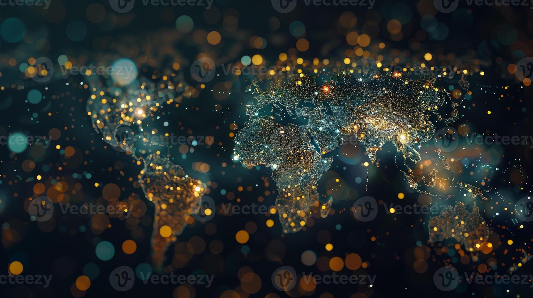 World map with lights and bokeh background photo