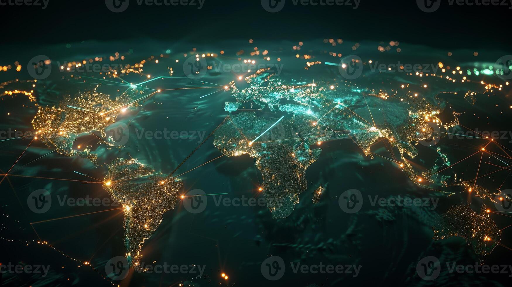 The world map is lit up with lights photo
