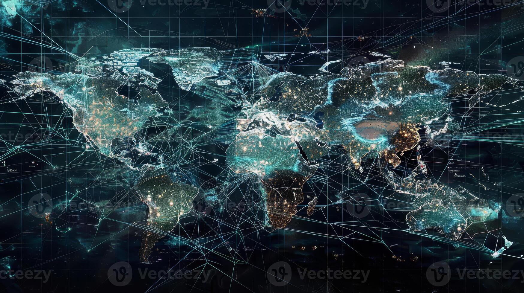 World map with network lines and connections photo