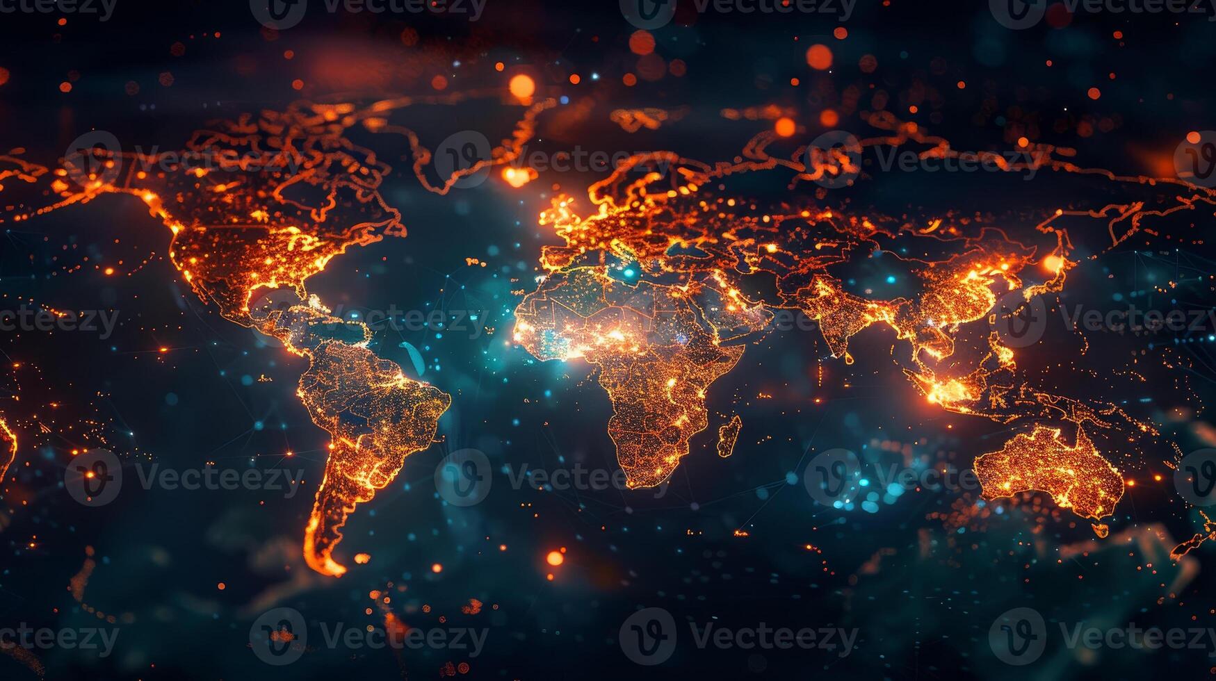 The world map is glowing with lights photo