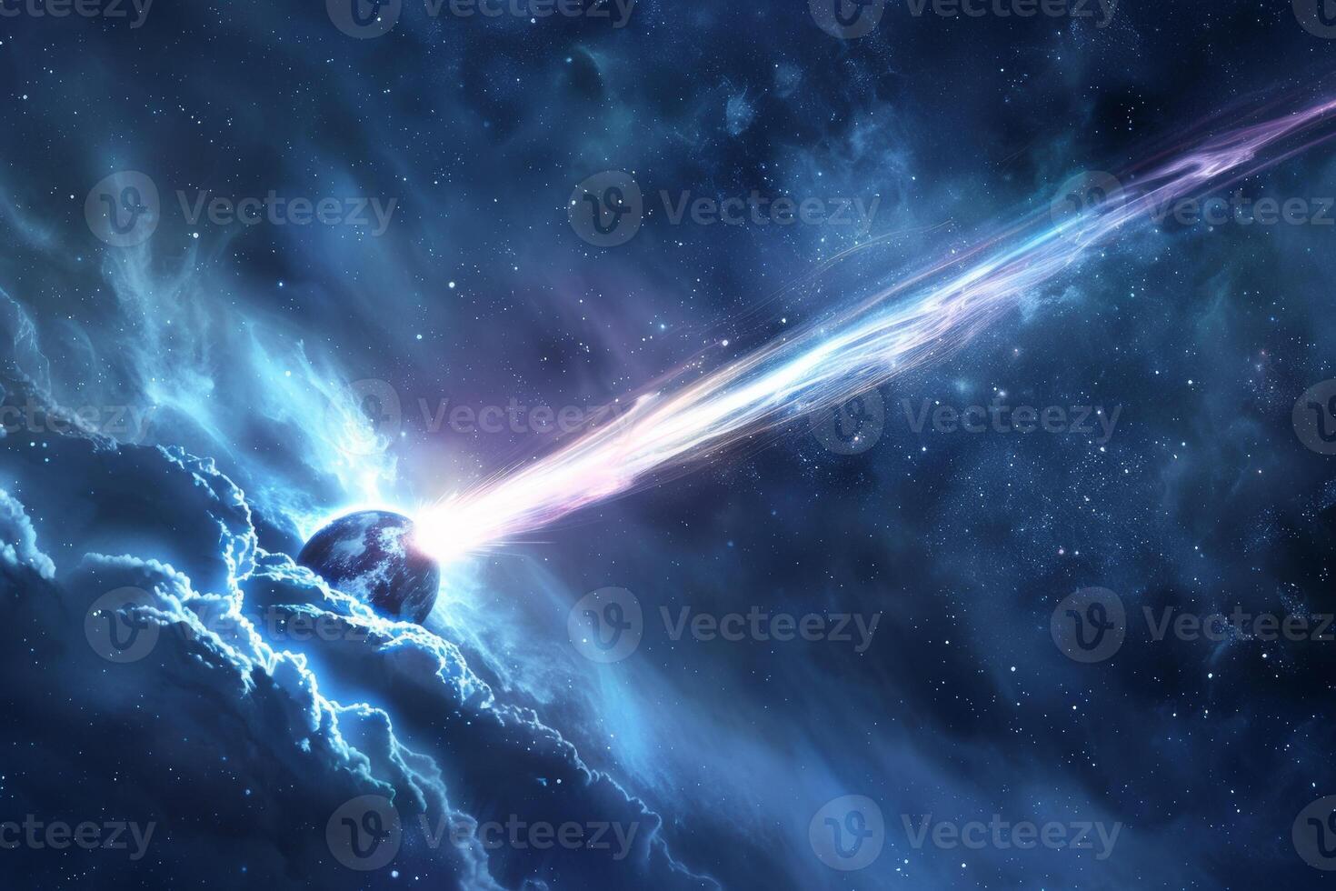 A comet is flying through the space photo