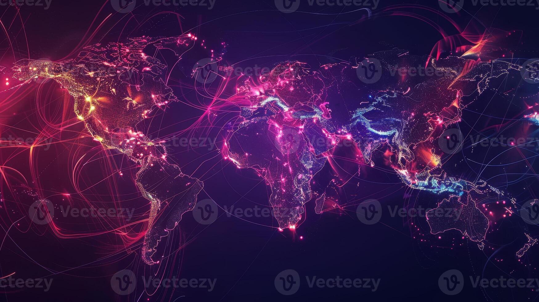 World map with colorful lines and lines photo