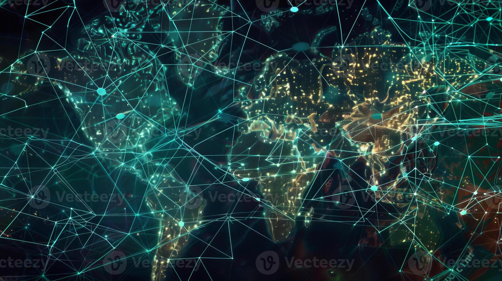 The world map is shown with a network of lines photo