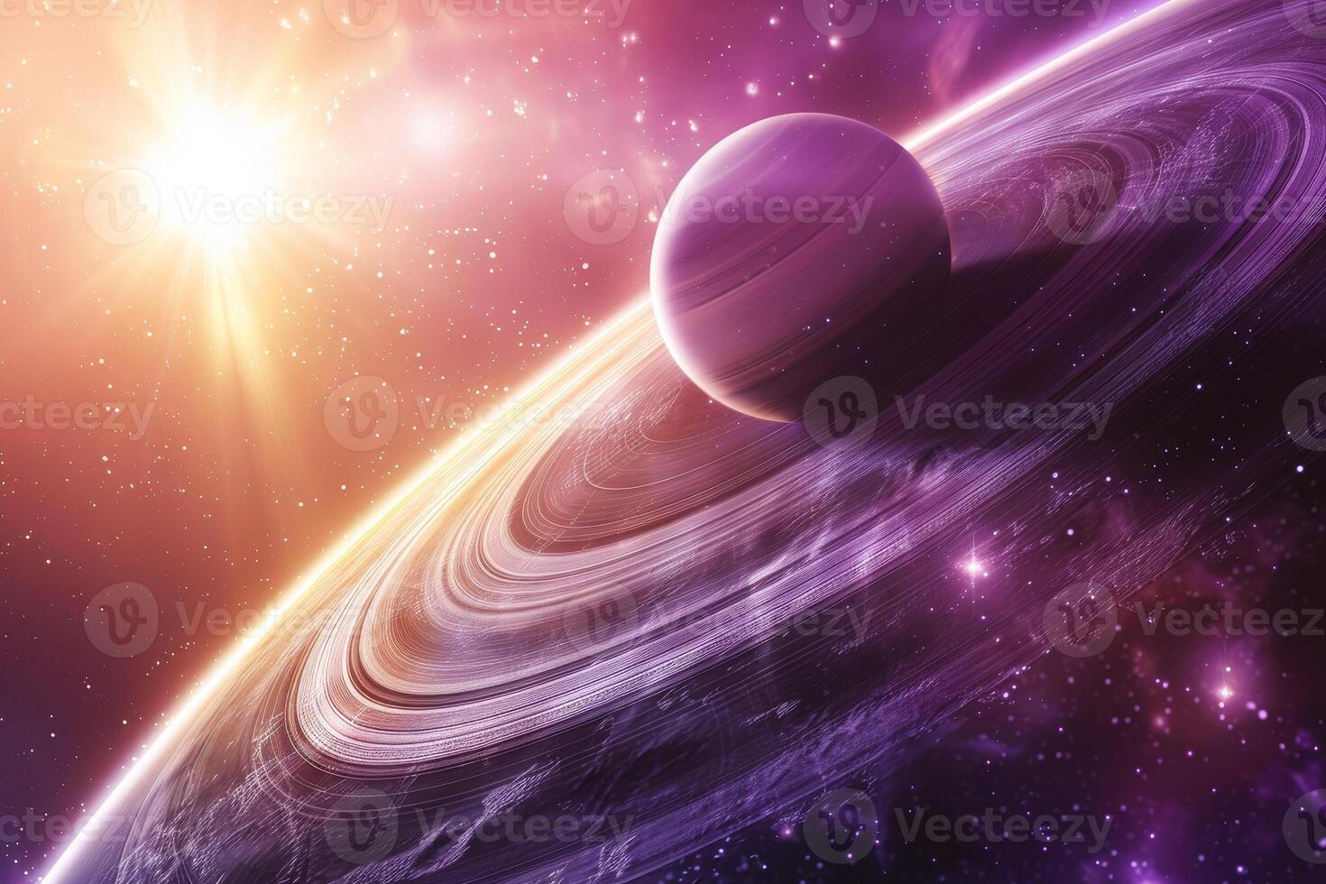 An image of a space scene with a planet and sun photo