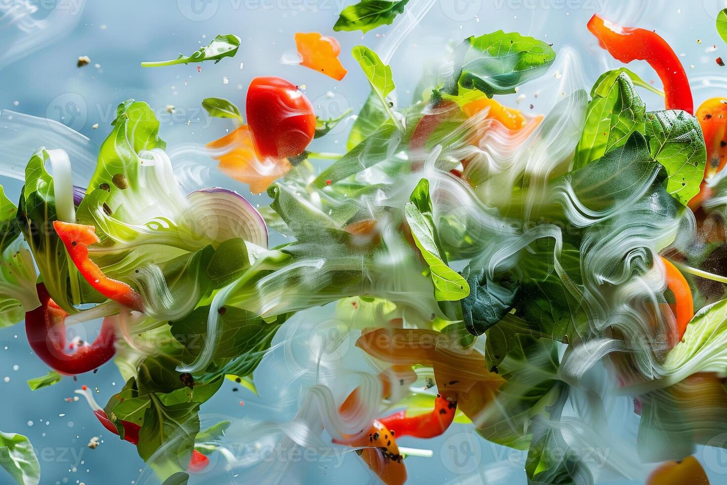 A close up of a bunch of vegetables, including tomatoes, peppers, and lettuce photo