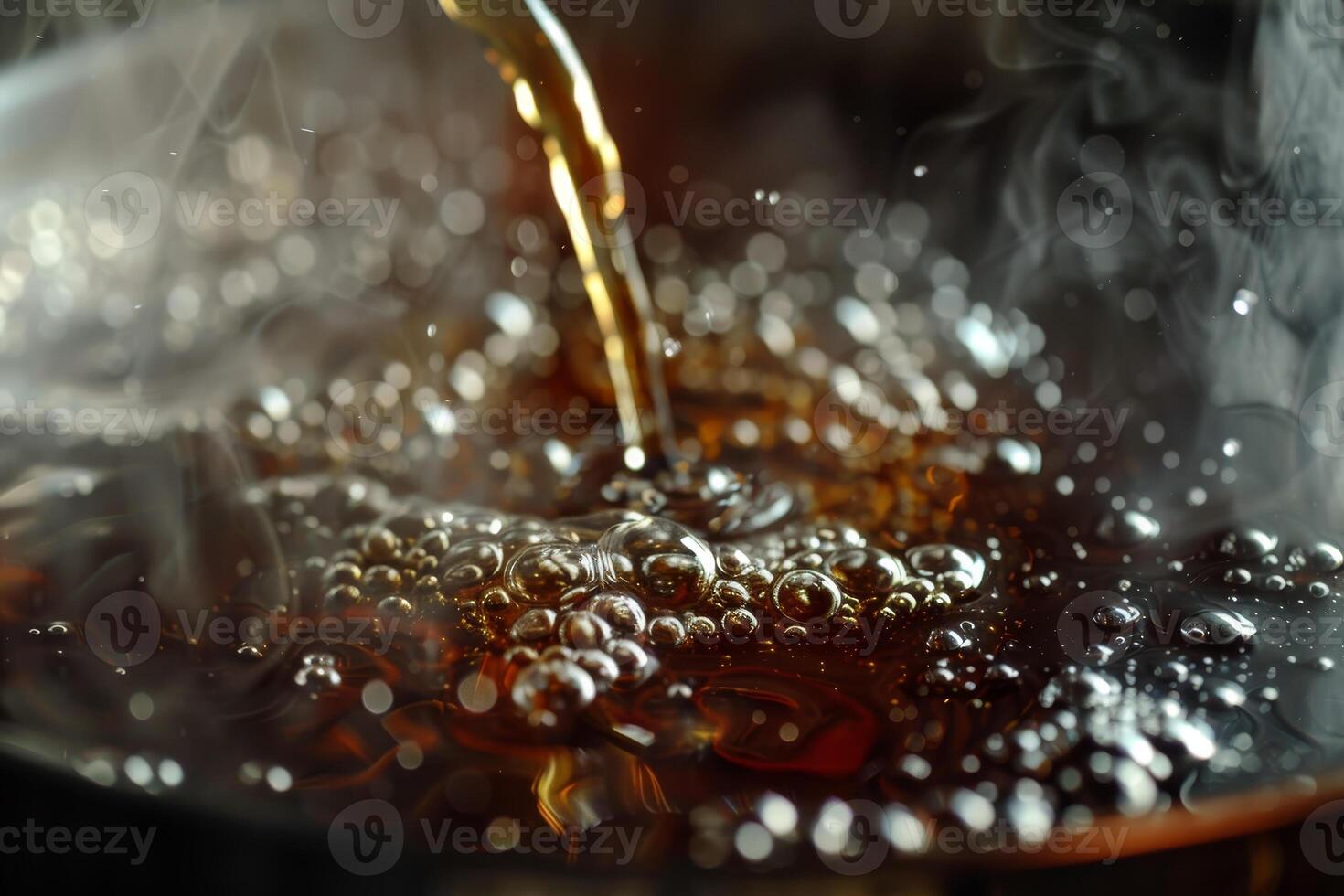 A close up of a pot of liquid being poured into a bowl photo
