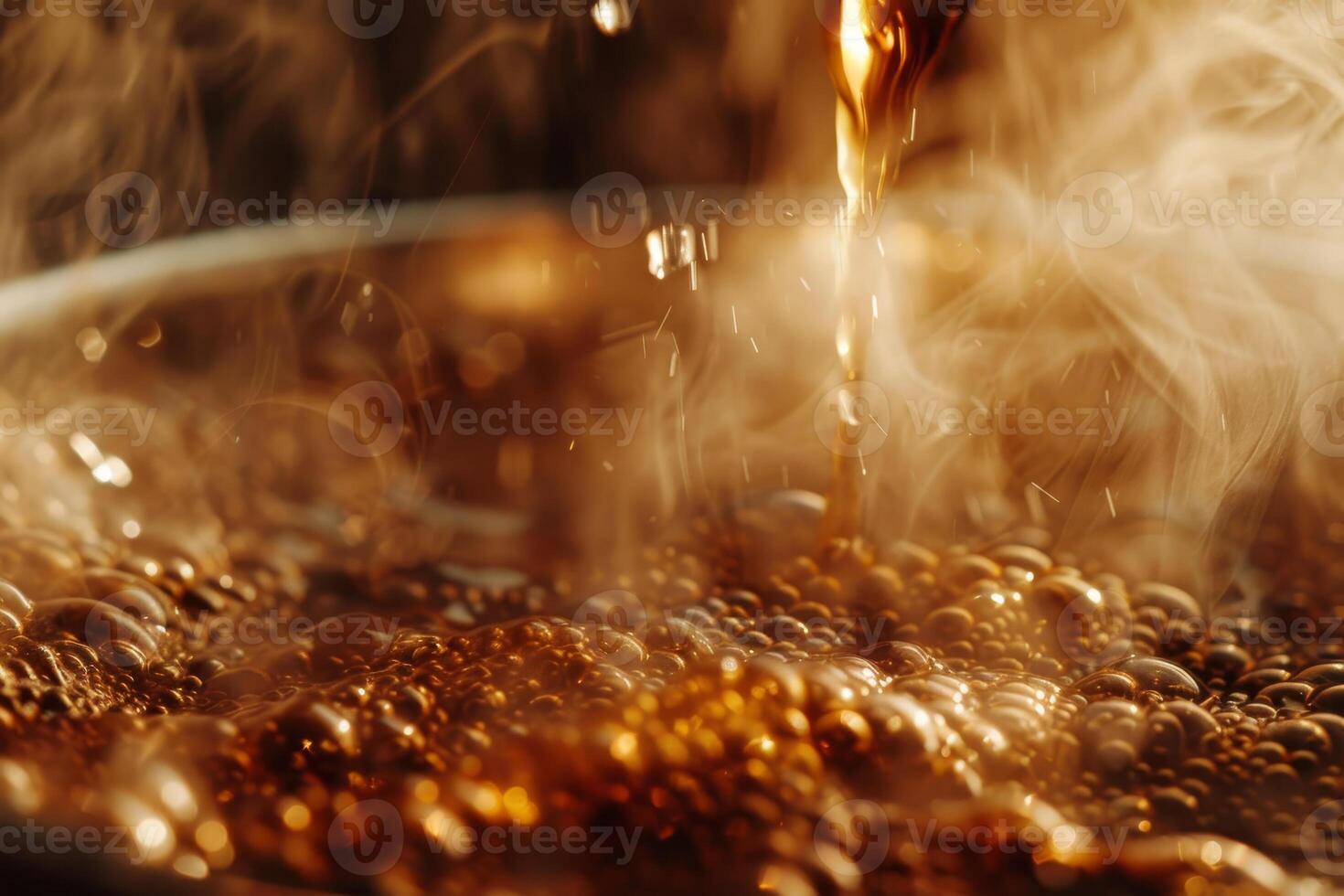 A pot of boiling water with steam rising from it photo