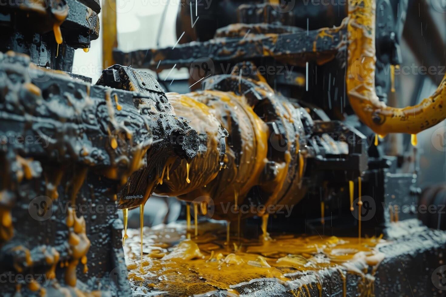 A close up of a machine with yellow oil photo