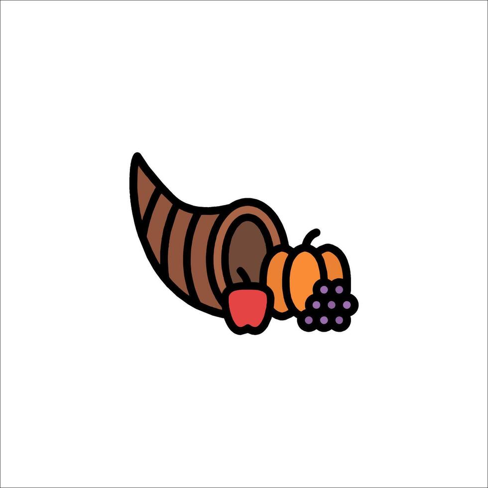 Cornucopia with grapes and apples icon vector