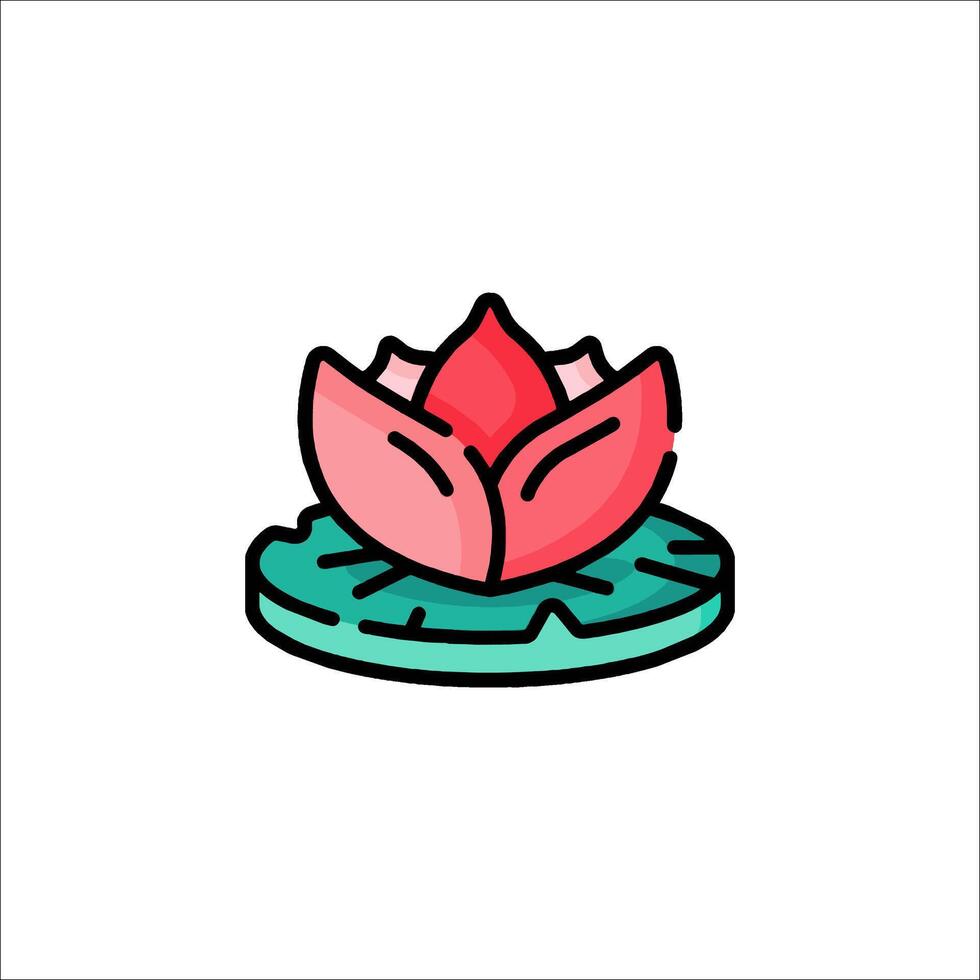 A pink lotus flower on a green leaf vector