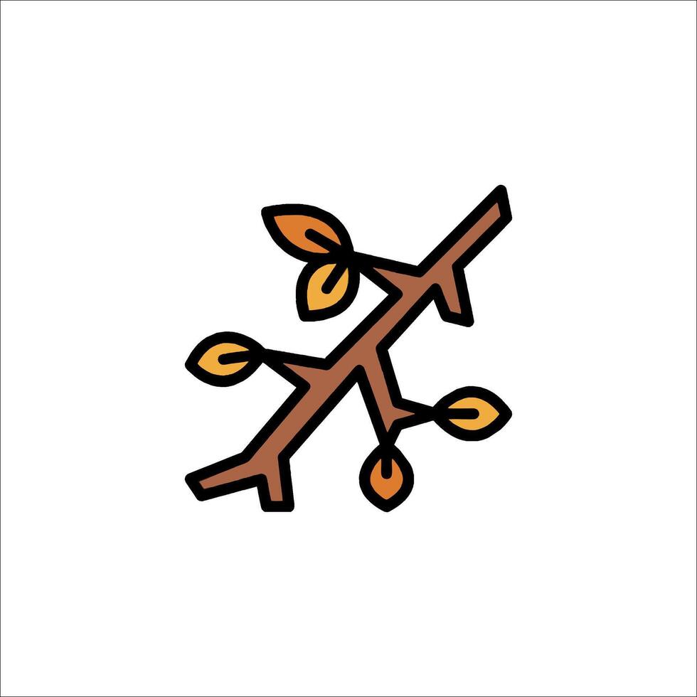 A branch with leaves on it is shown in a simple line drawing vector