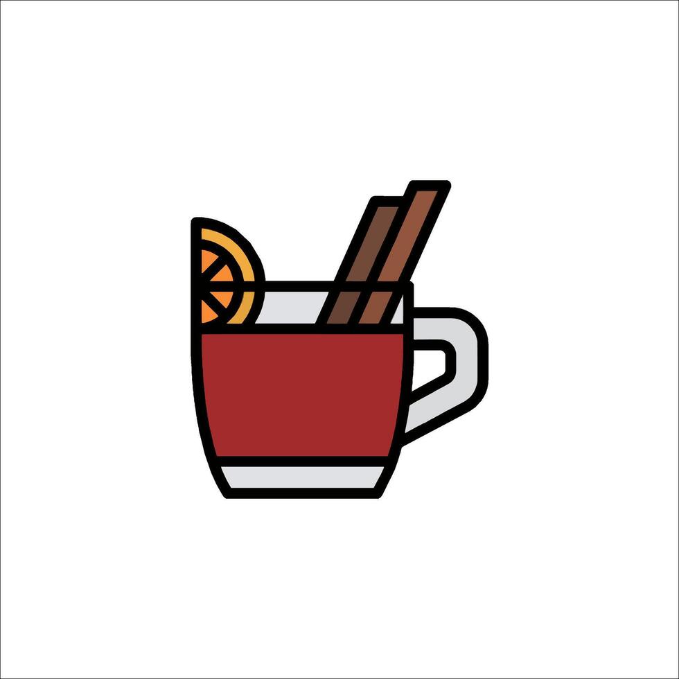 Hot mulled wine icon with orange slice and cinnamon stick vector