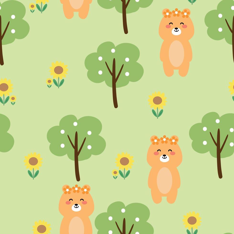 Seamless pattern with cute cartoon bears, for fabric prints, textiles, gift wrapping paper. children's colorful, flat style vector