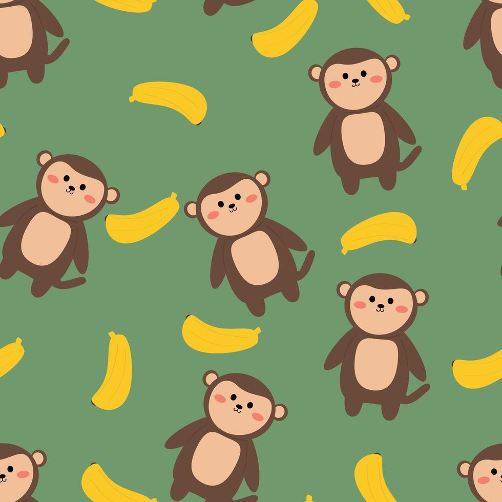 Seamless pattern cute cartoon monkey and banana. cute animal pattern for wallpaper, background and gift wrap paper vector