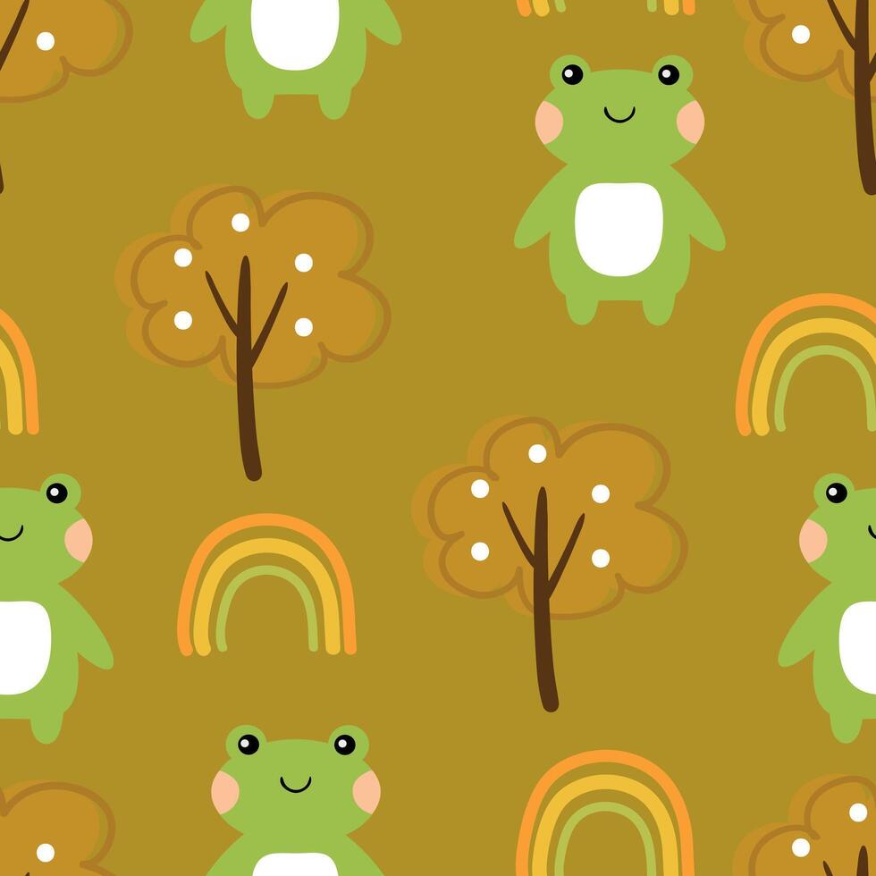 Seamless pattern with cute cartoon frogs, for fabric prints, textiles, gift wrapping paper vector