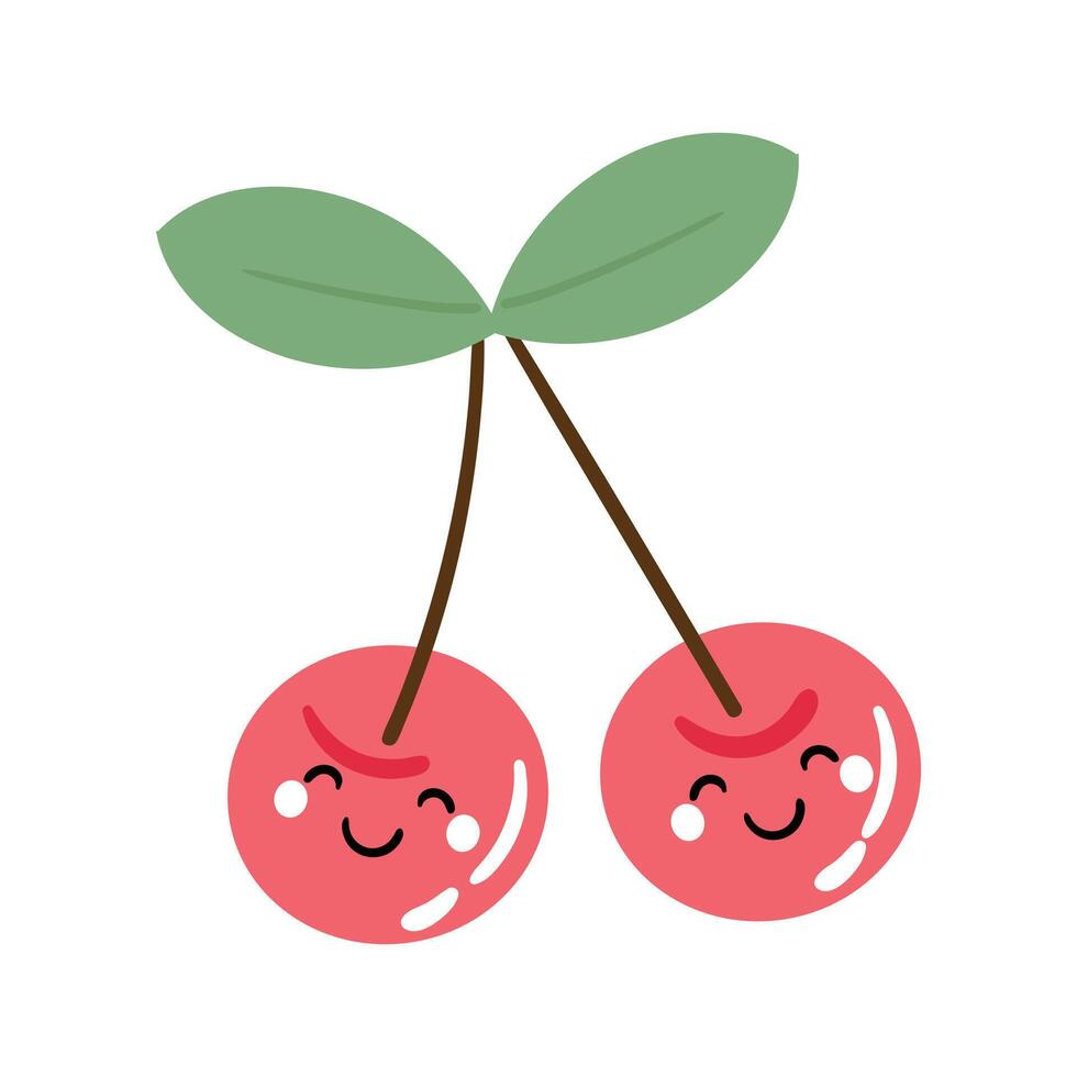 Cute cartoon drawing cherry fruit. cute fruit cartoon for sticker and icon vector