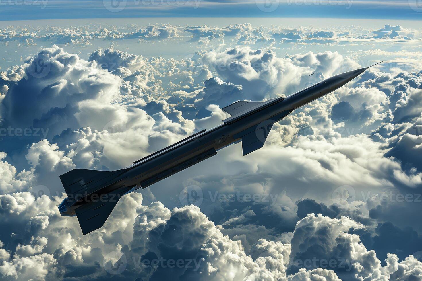 A jet flying through the clouds photo