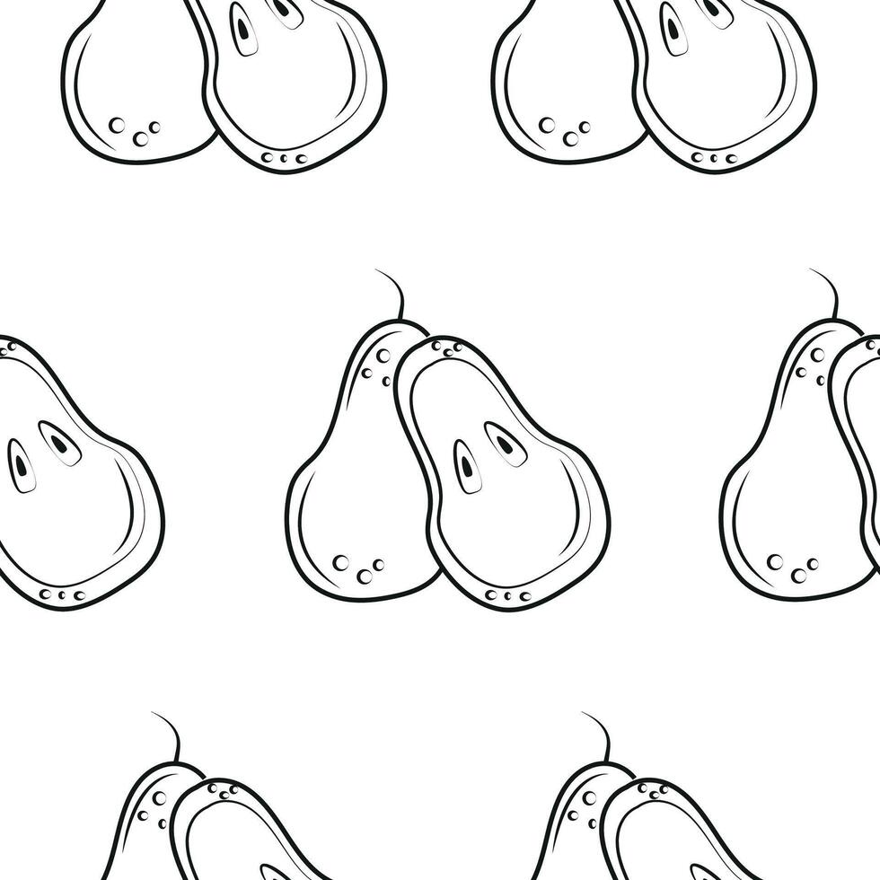 seamless pattern with fruits namely pears drawn in line art style on white background, for packaging or textile vector