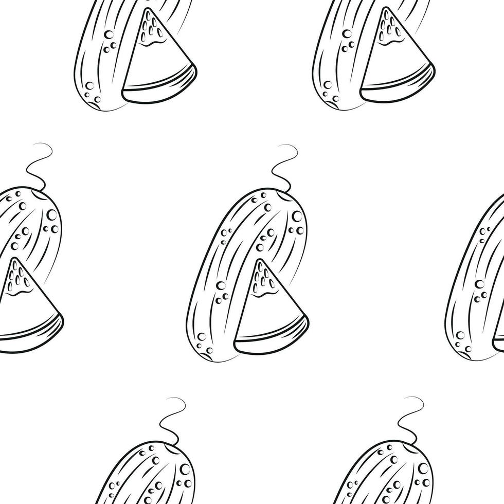 seamless pattern with fruits namely melons drawn in line art style on white background, for packaging or textile vector