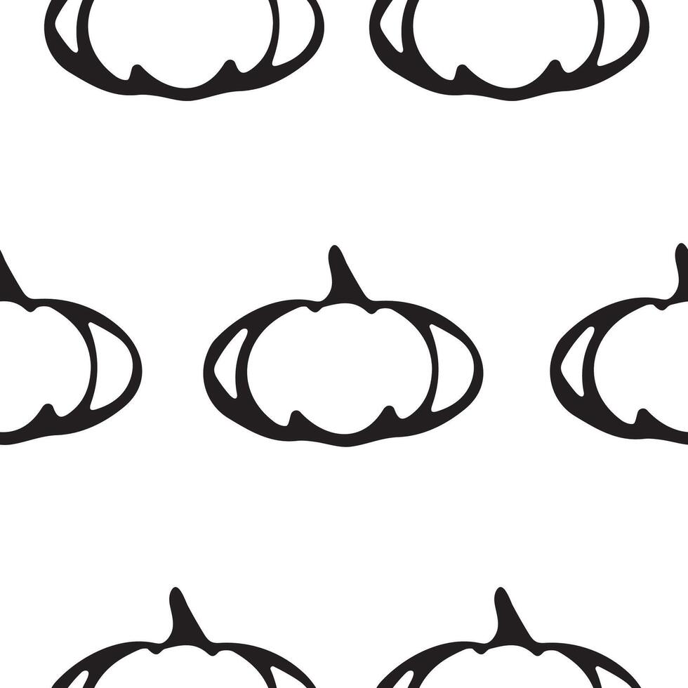 seamless pattern with round, long shaped pumpkins drawn in line art style on white background, for packaging or textile vector