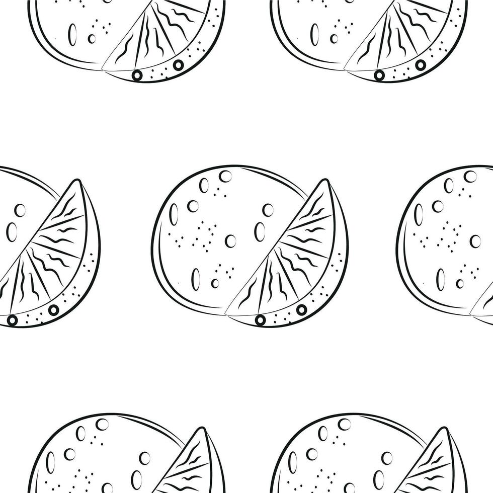 seamless pattern with fruits namely oranges drawn in line art style on white background, for packaging or textile vector