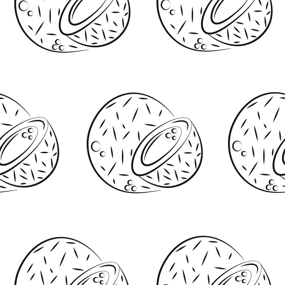 seamless pattern with fruits namely coconuts drawn in line art style on white background, for packaging or textile vector