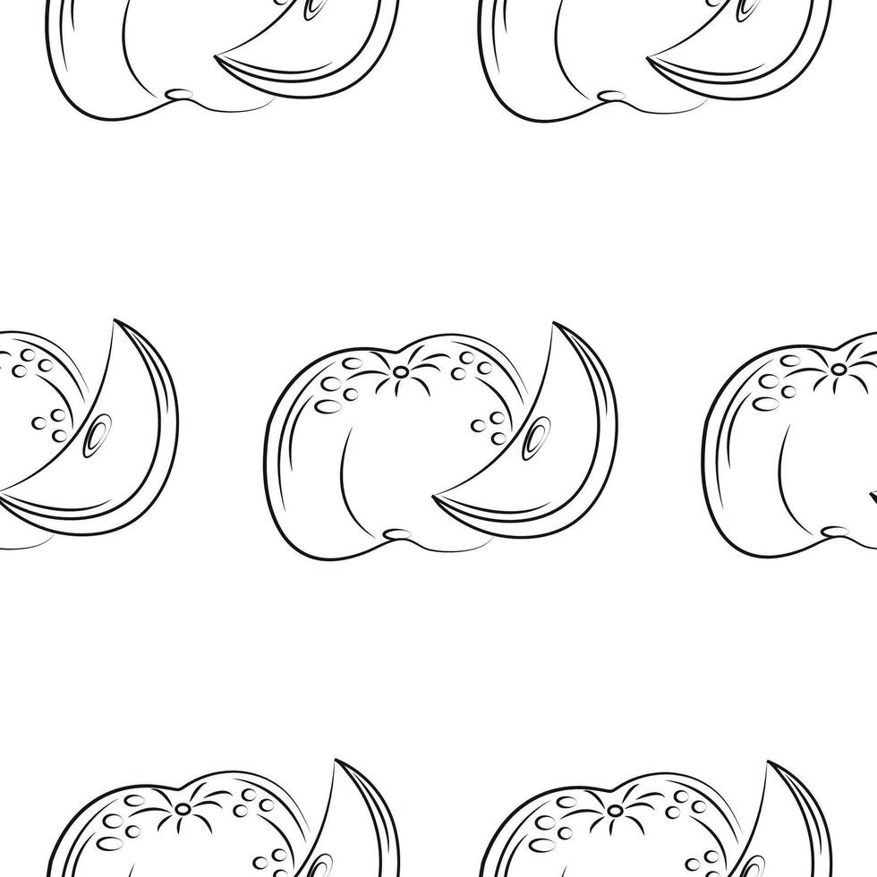 seamless pattern with fruits namely apples drawn in line art style on white background, for packaging or textile vector