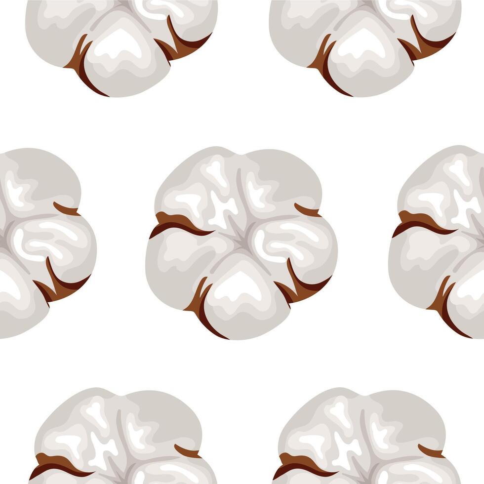 seamless pattern with open cotton flower buds on white background, for wrapping or textile vector