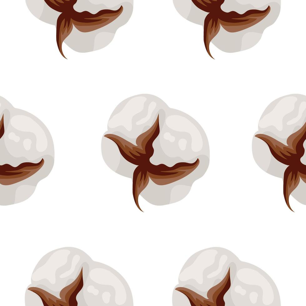 seamless floral pattern with cotton flowers side view on white background, for packaging, poster or textile vector