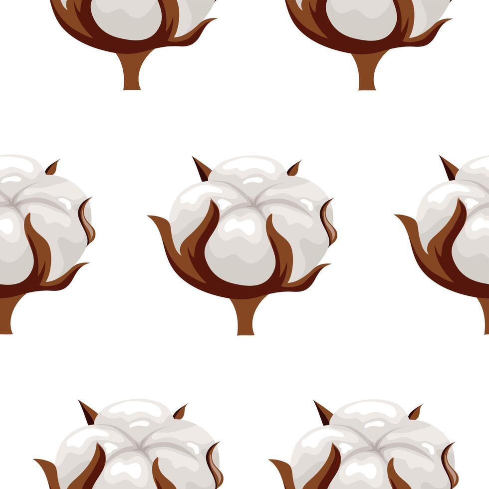 seamless floral pattern with half closed cotton flowers on white background, for packaging, poster or textile vector