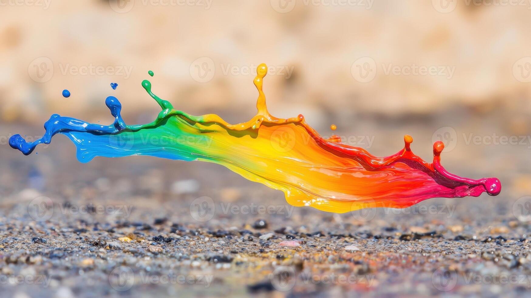 A rainbow colored liquid splashing on the ground photo
