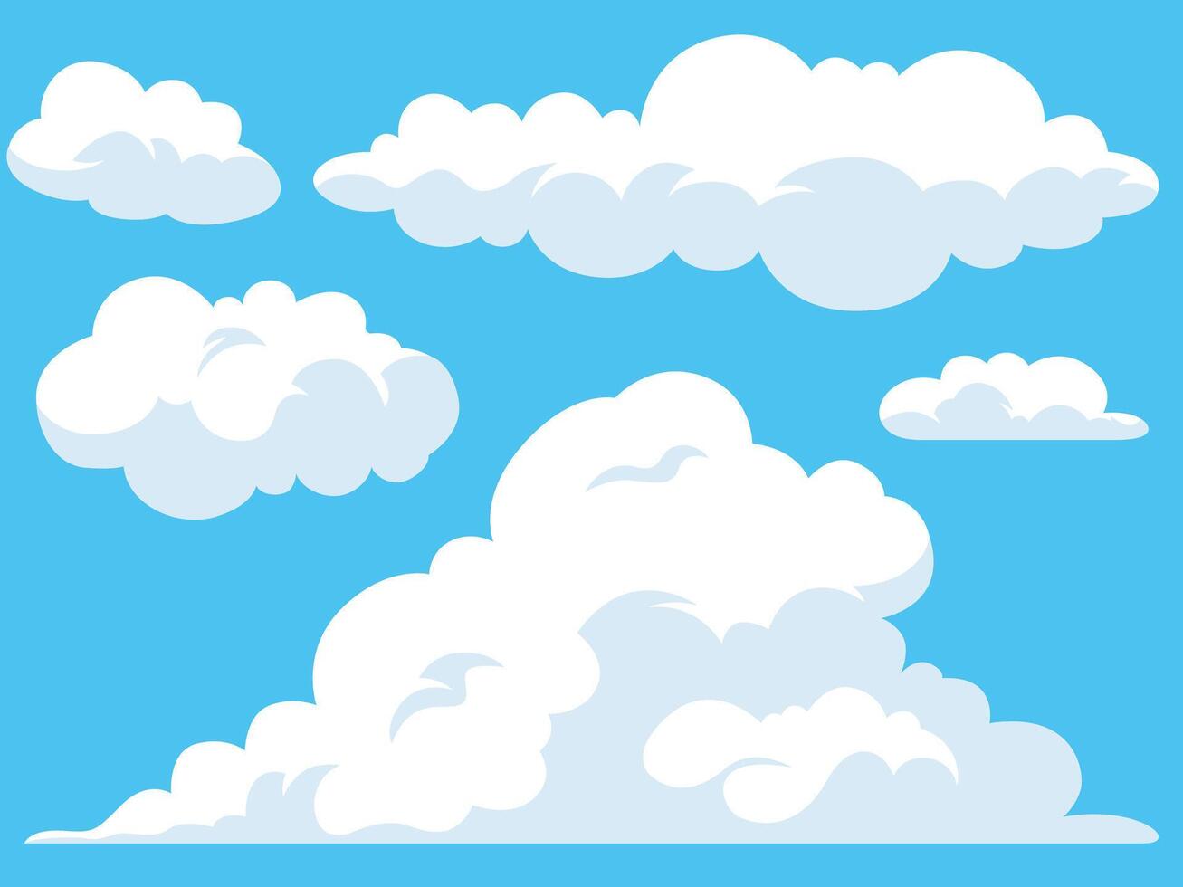 Cumulus clouds, set of summer clouds cartoon illustration vector