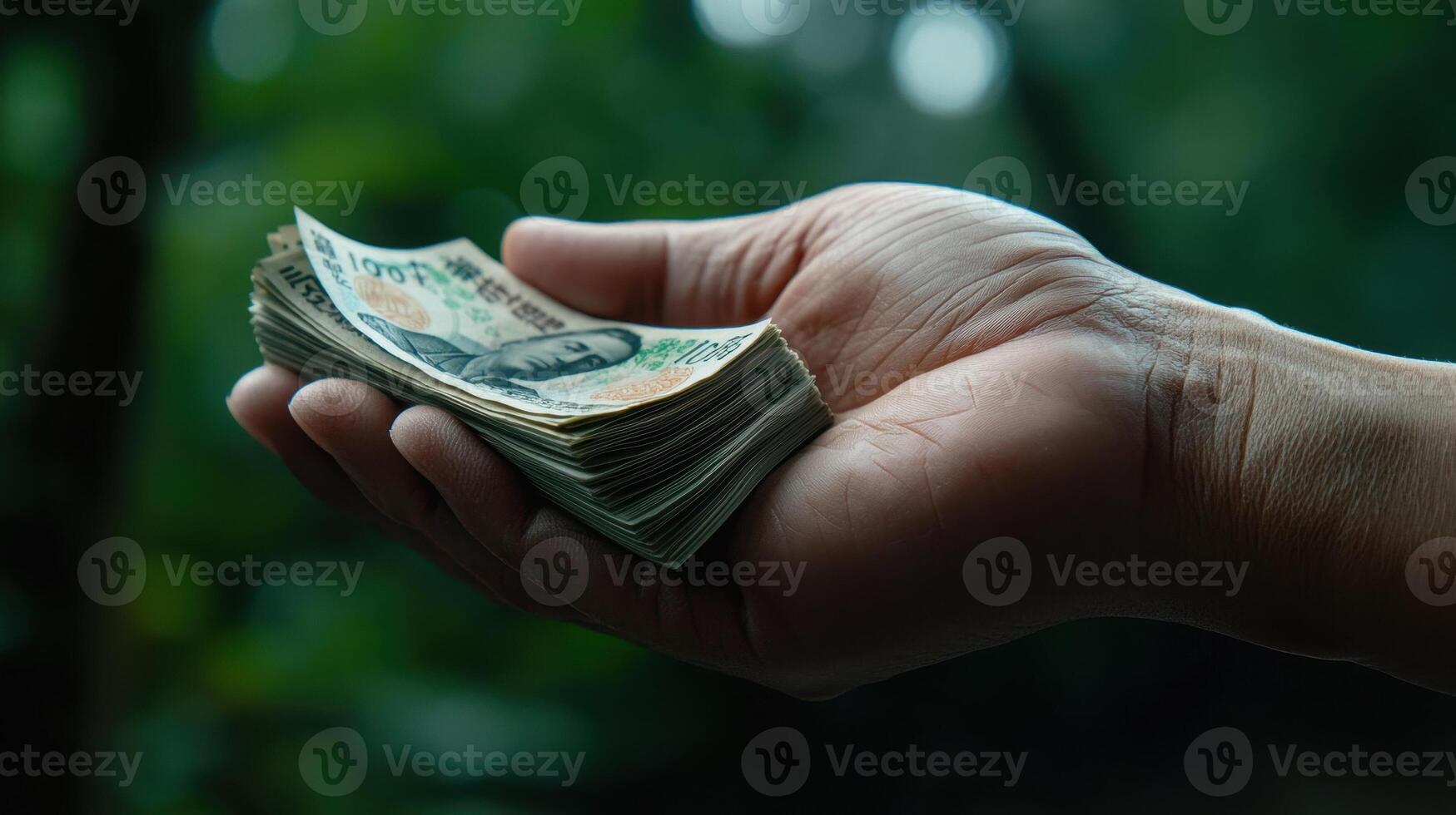A person holding a stack of money in their hand photo