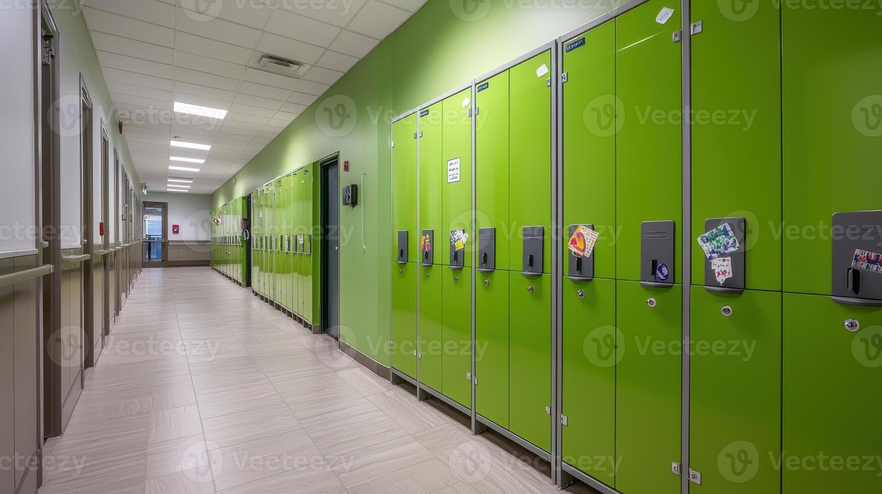 Lockers in a school hallway photo