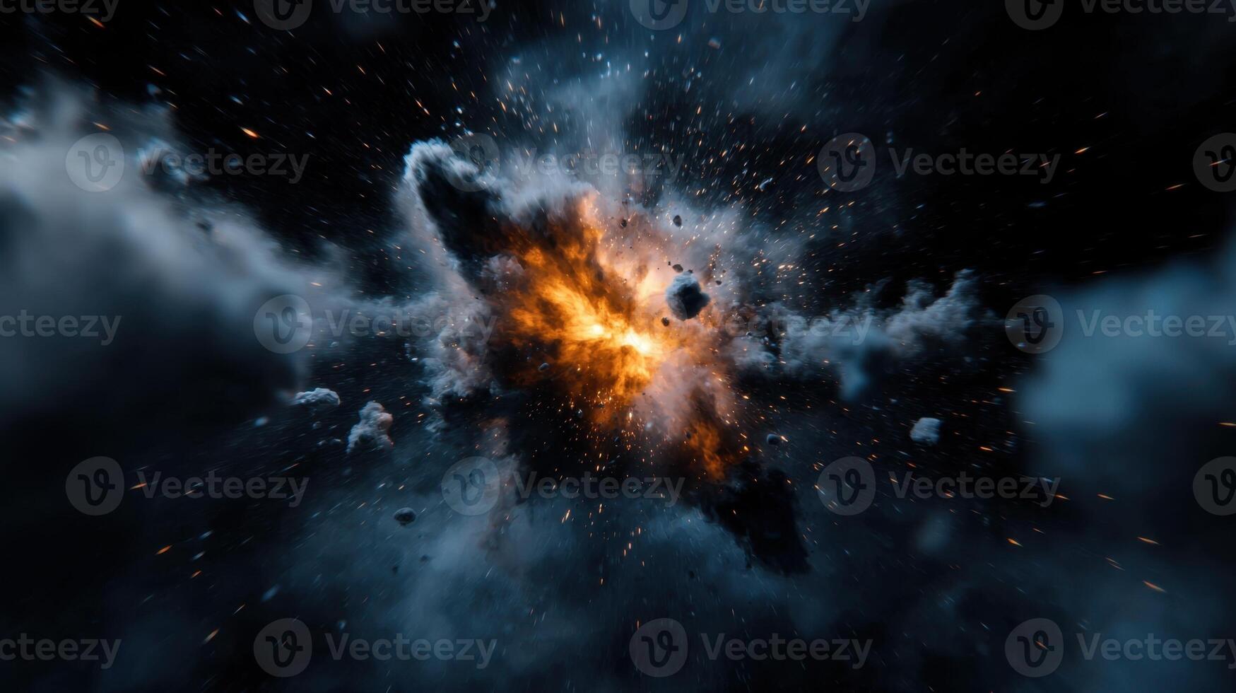 An explosion in space with a bright light photo