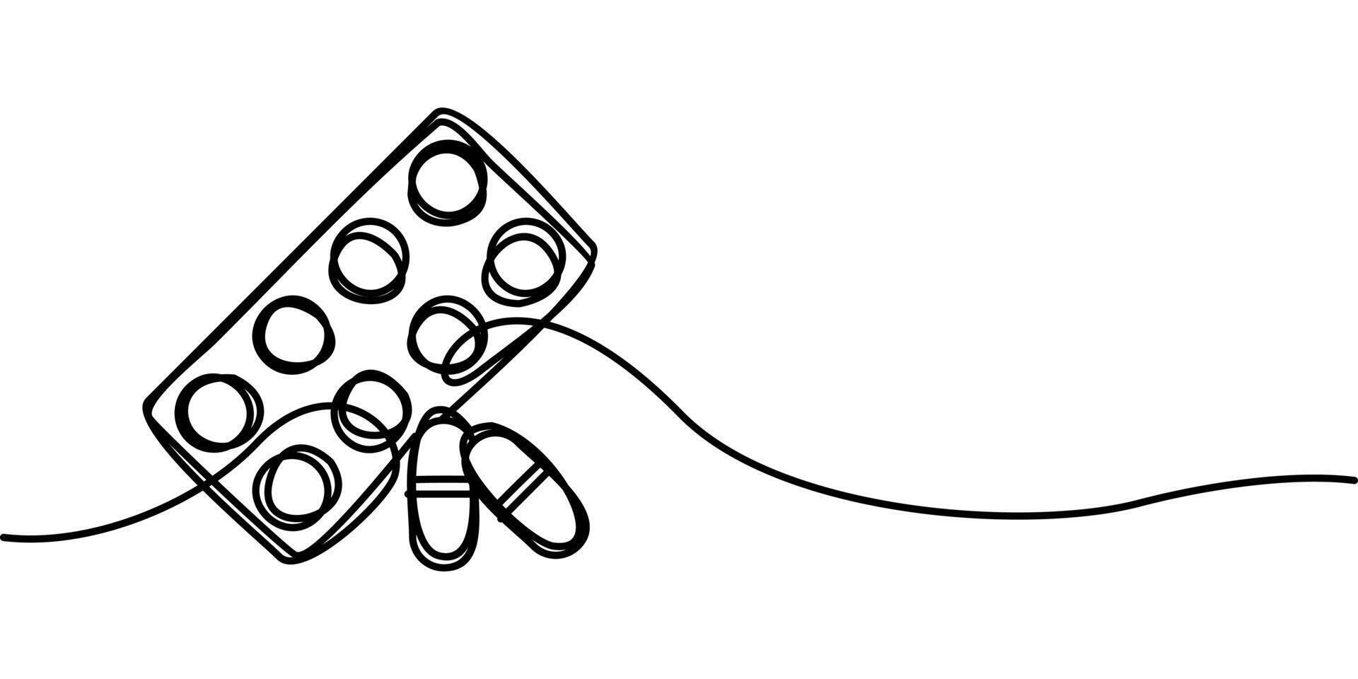 continuous line drawing of capsule tablet symbol. abstract line art illustration symbolizing medicine vector