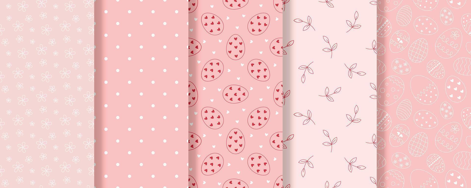 Delicate pink easter pattern set vector