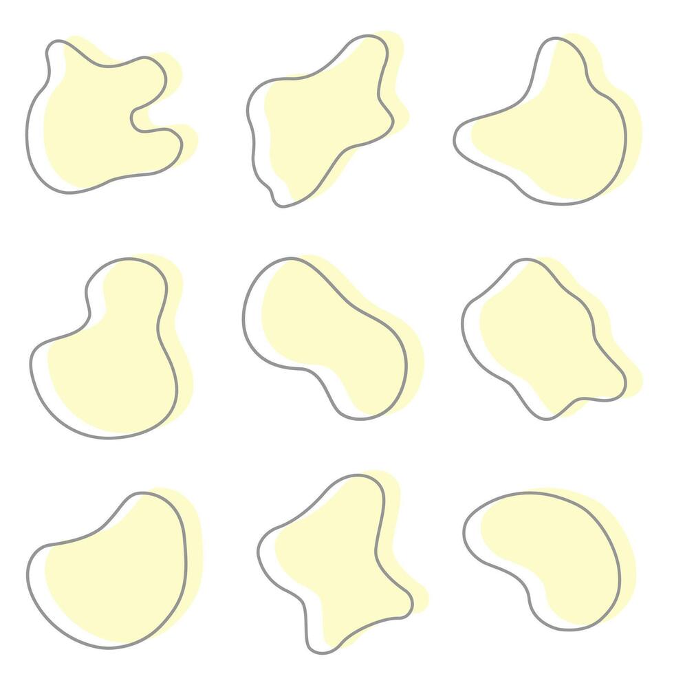 Liquid graphic shape design element. Background or liquid abstract geometric modern splash. Yellow amioba with frame. vector