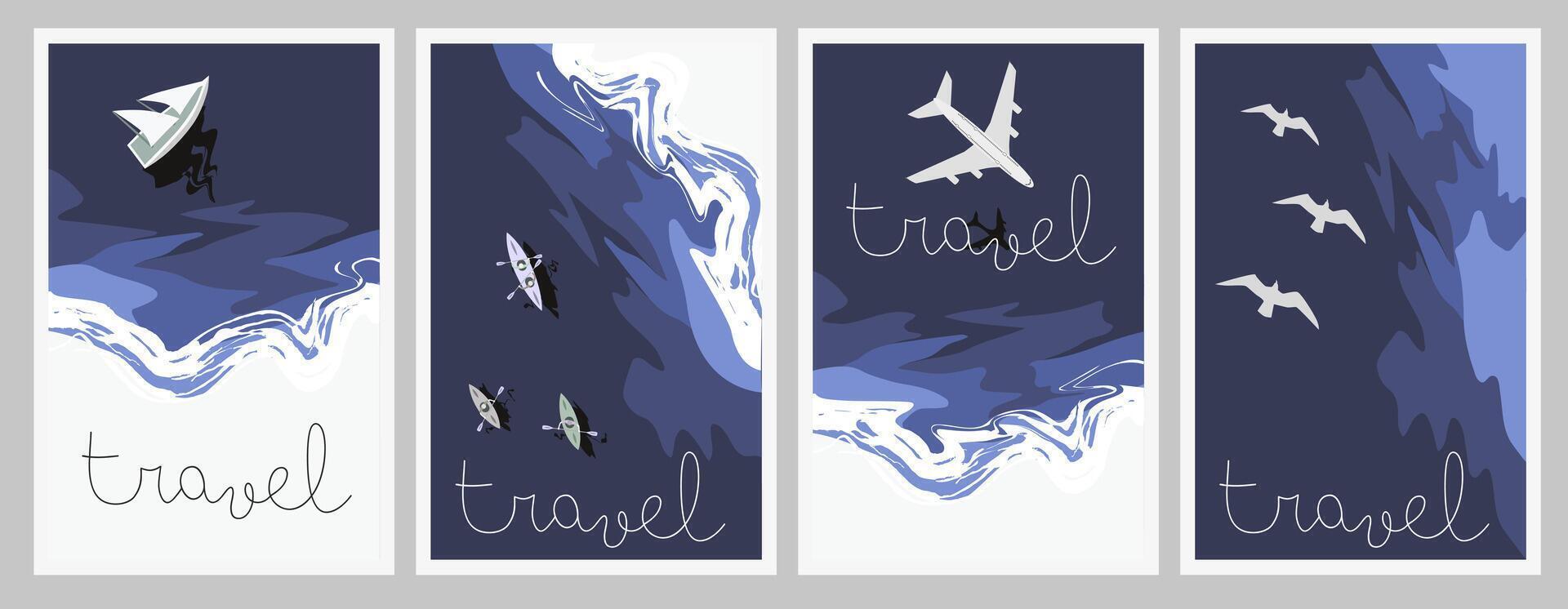 Travel concept. Top view of the seashore. Ocean waves from a bird's eye view. Coastline. vector