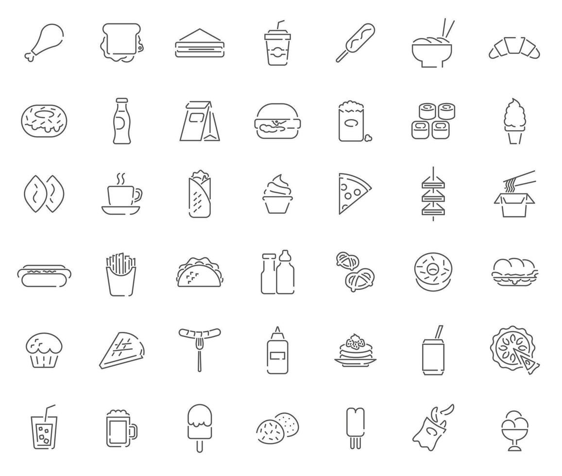 Fast food and drinks. Fast food icons set. vector