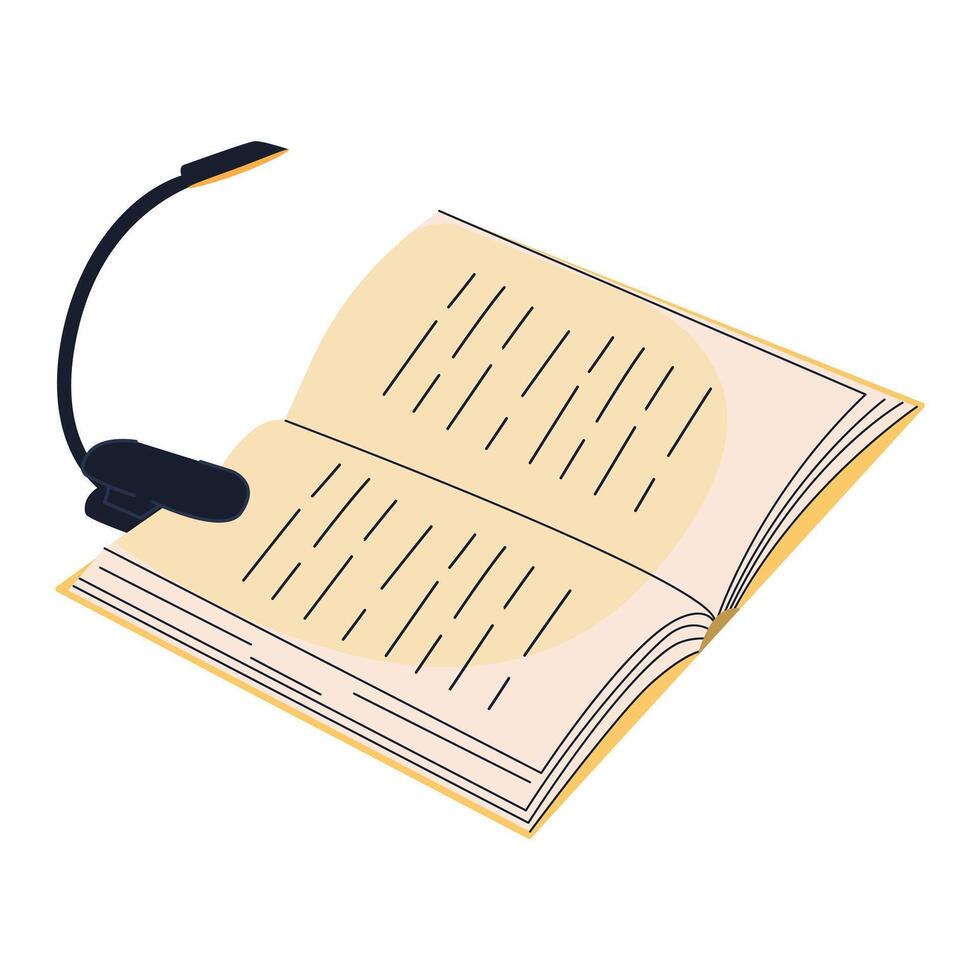 Open book with lamp on clothespin. World book day. Education concept. Simple funny clipart isolated on white background. Book festival. vector