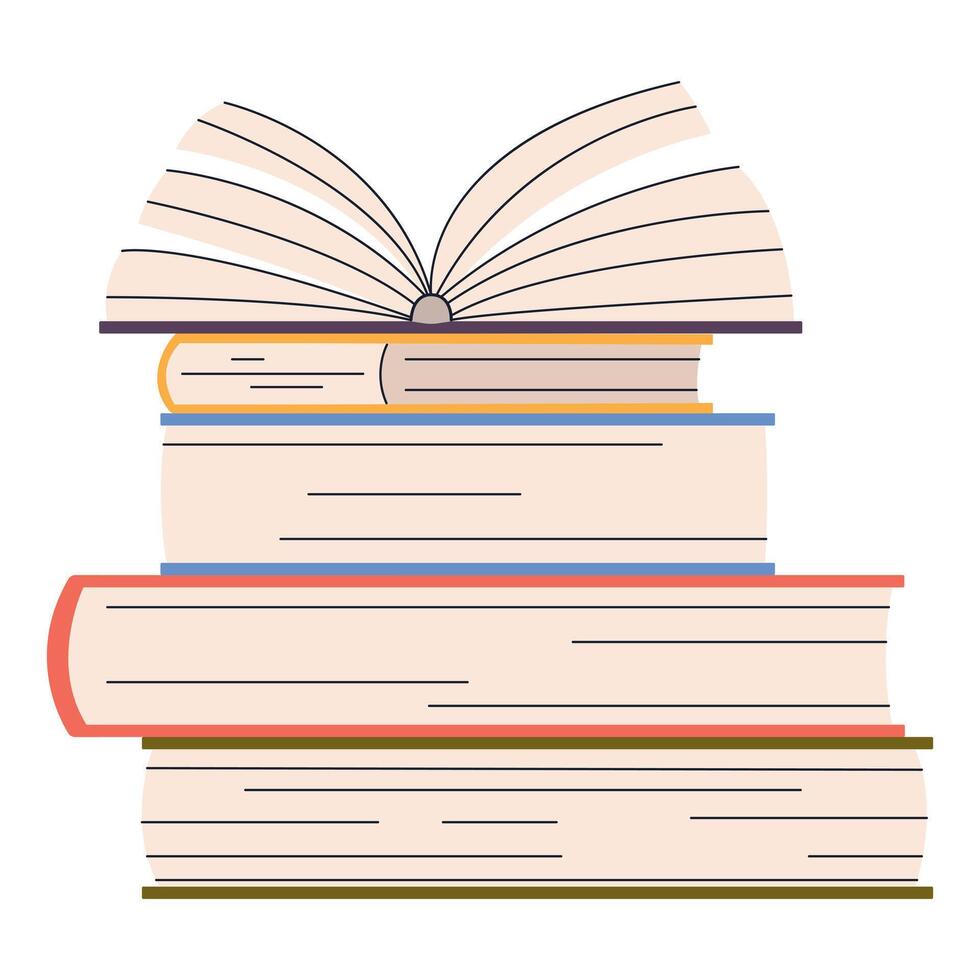 Stack of books to read. World Book Day. Education concept. Design template with a pile of open books. Simple funny clipart isolated on white. Book festival. vector