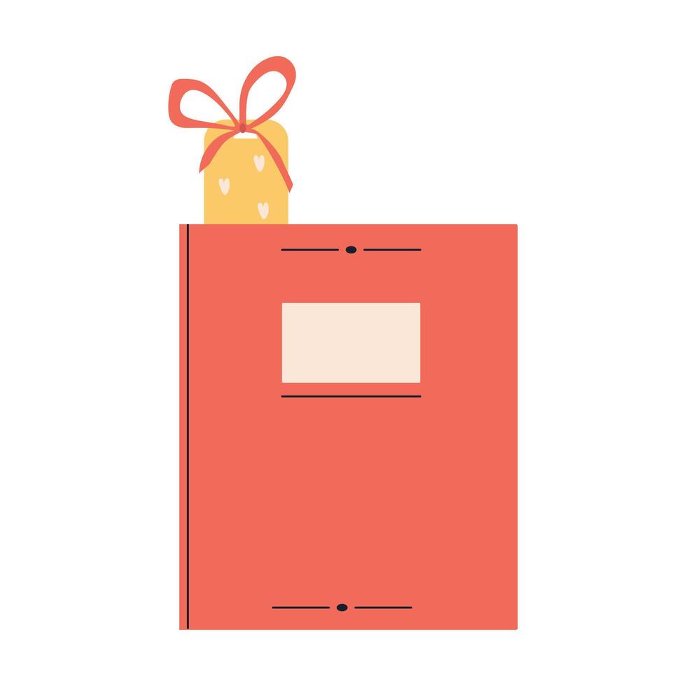 Closed book with bookmark inside. World book day. Education concept. Simple funny clipart isolated on white background. Book festival. vector