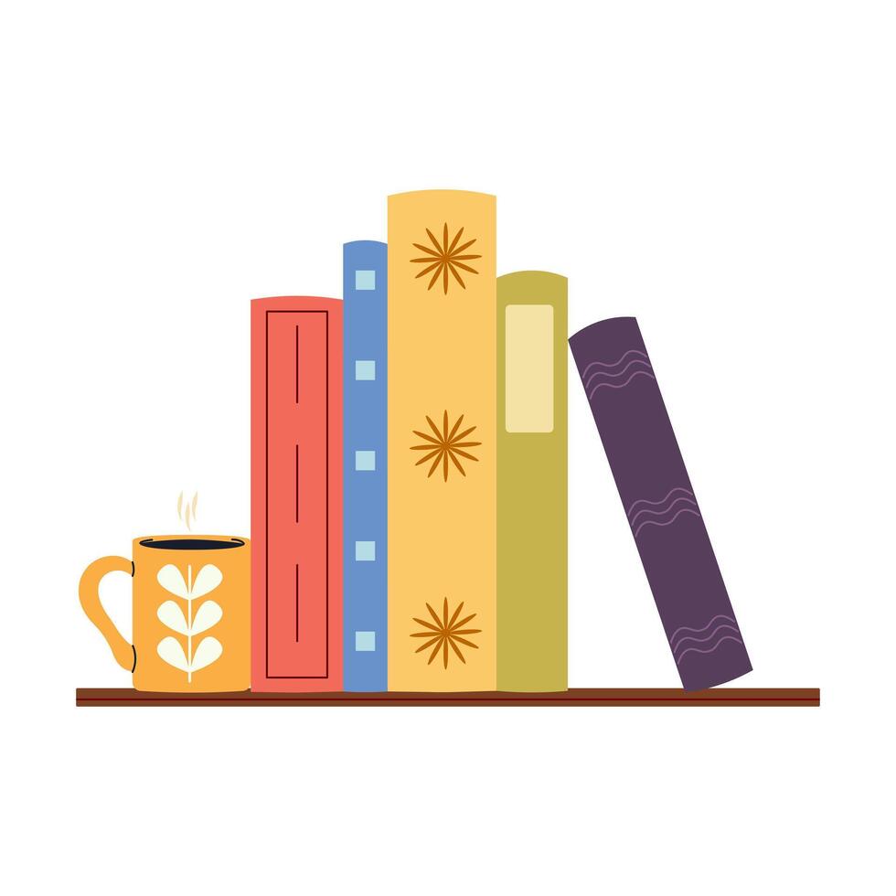 Bookshelf with books. World Book Day. Education concept. Simple funny clipart isolated on white background. Book festival. vector